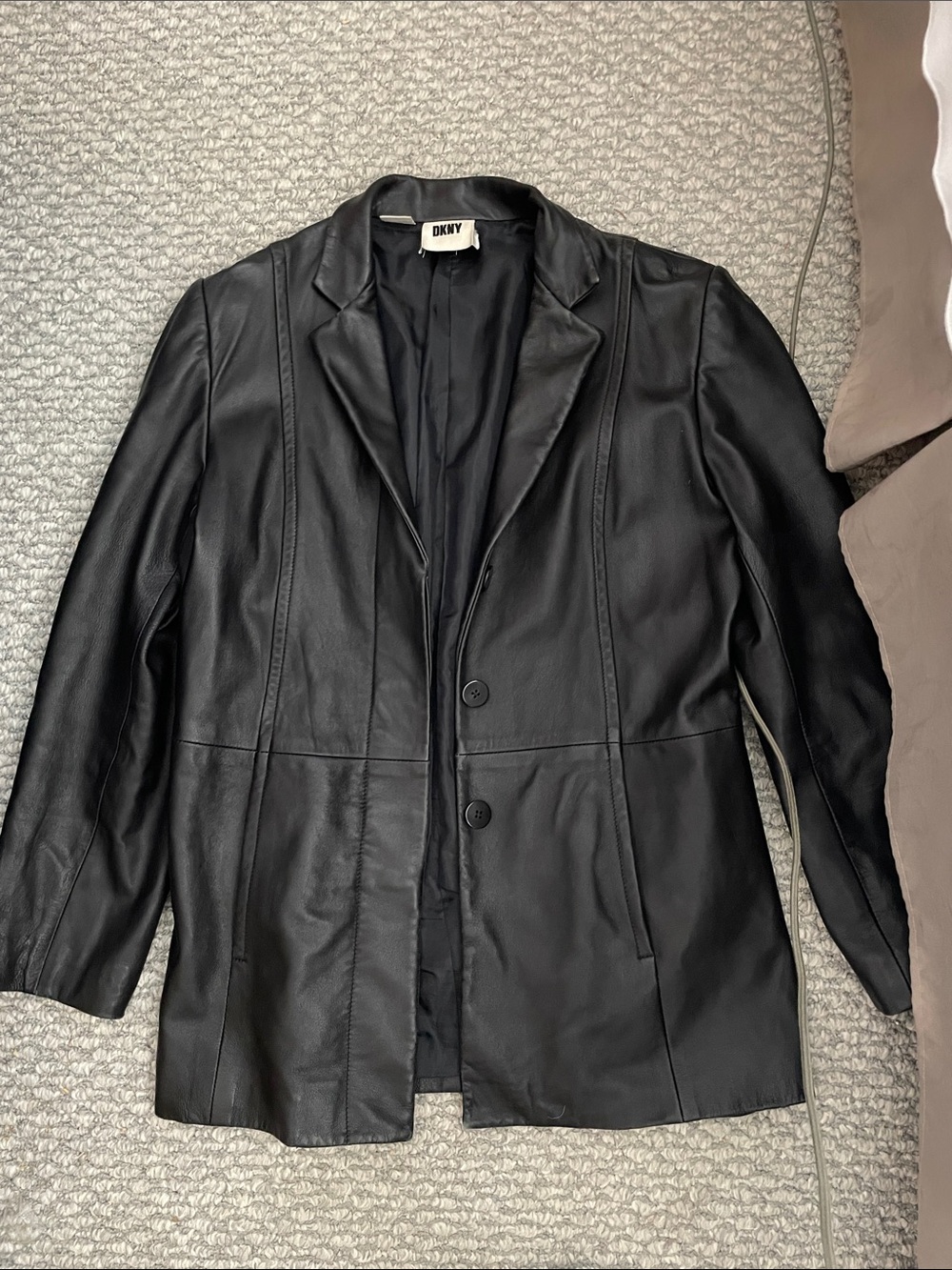 Dkny black genuine vintage lamb sheep leather blazer